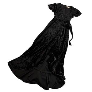 Altar'd State XS Black Velvet Faux Side Wrap High Low Cocktail Dress
